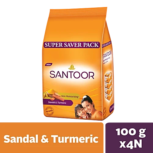 Santoor Sandal & Turmeric Soap 100g Pack of 4 (100 x 4)