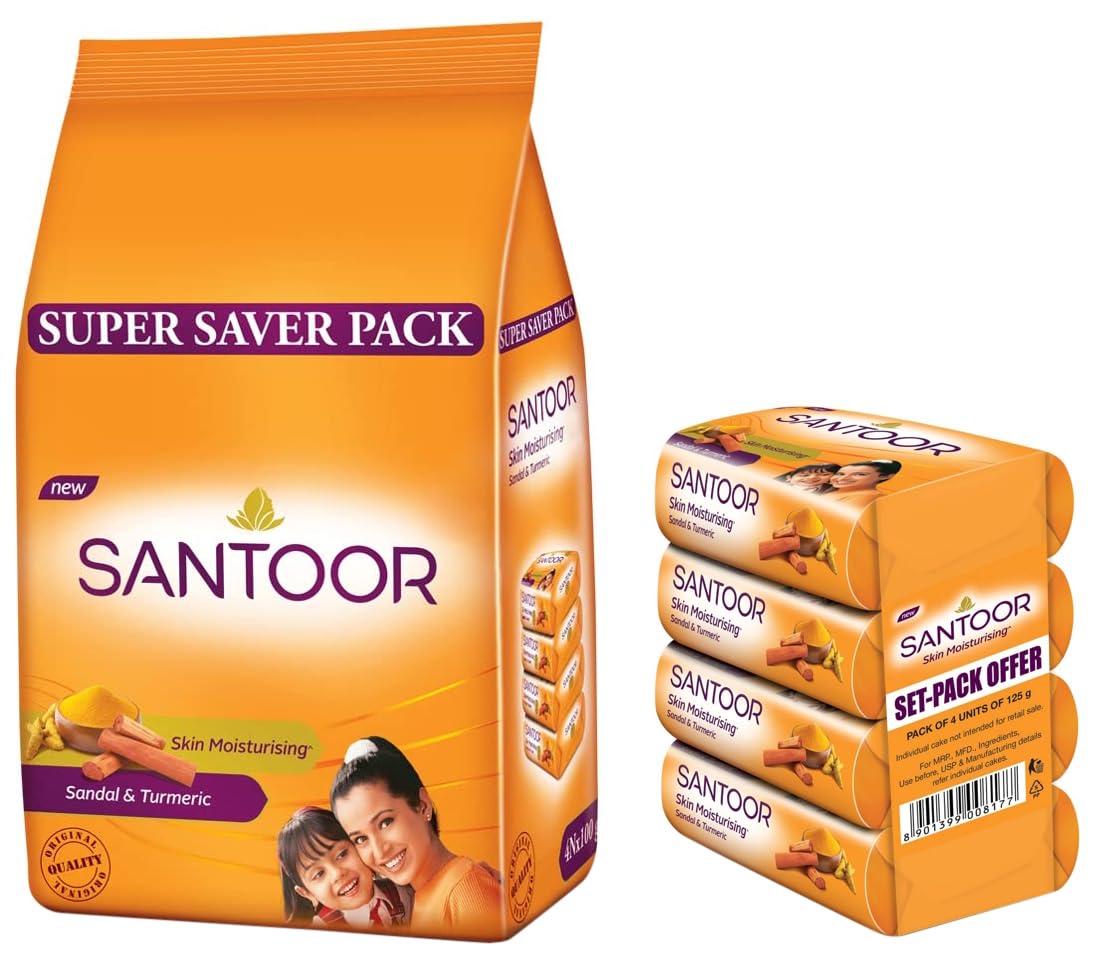 Santoor Sandal & Turmeric Soap 100g Pack of 4 (100 x 4)