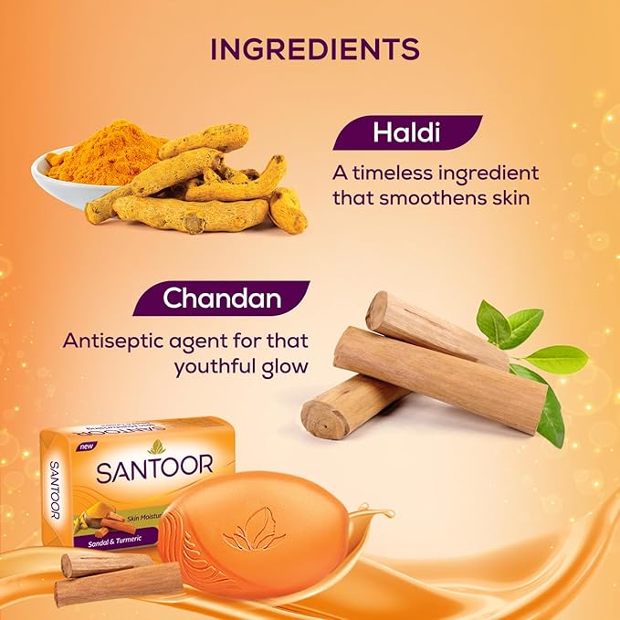 Santoor Sandal & Turmeric Soap 100g Pack of 4 (100 x 4)