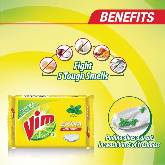 Vim Extra Anti Smell Pudina Dishwash Bar 250 g